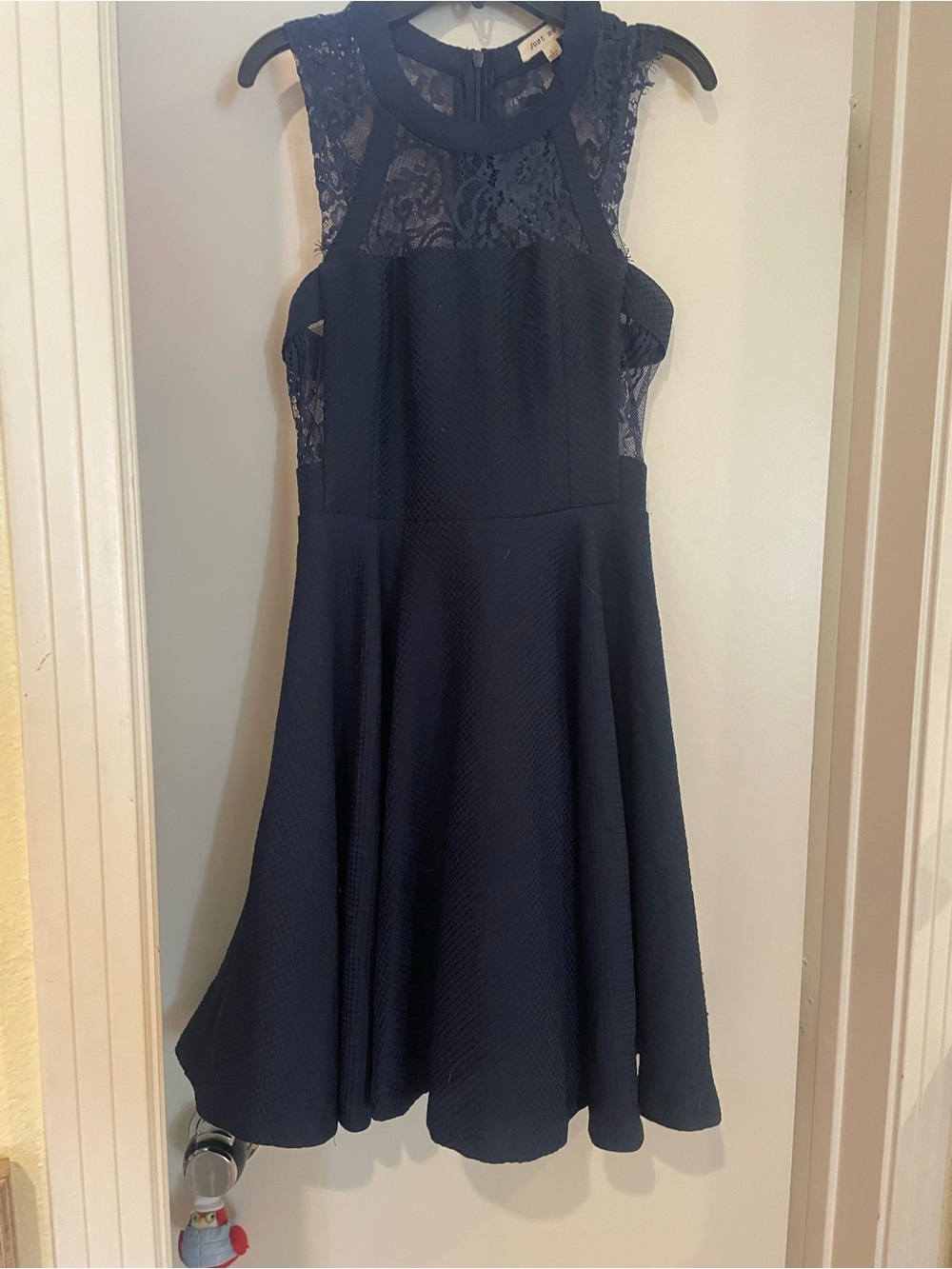 Just Me Navy Lace Fit & Flare Party Dress